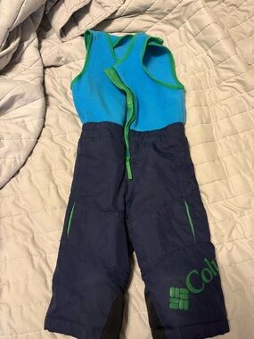 Columbia Blue and Green Toddler Fleece Ski Bibs and jacket